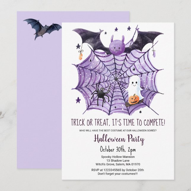 Cute Ghost Pumpkin Bat Spider Web Halloween party  Invitation (Front/Back)