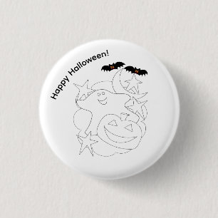 Cute Ghost Pumpkin Bats Color Me Halloween 1 Inch Round Button