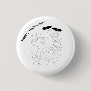 Cute Ghost Pumpkin Bats Colour Me Halloween 1 Inch Round Button