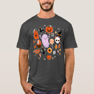 Cute Ghost Pumpkin Black Cat Witch Hat Candy Funny T-Shirt