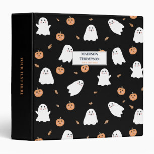 Cute Ghost & Pumpkin Black Halloween Pattern Binder