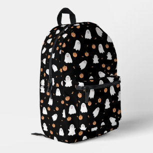 Cute Ghost & Pumpkin Black Halloween Pattern Printed Backpack