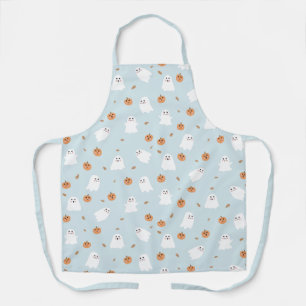 Cute Ghost & Pumpkin Blue Halloween Pattern Apron
