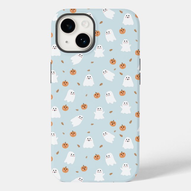 Cute Ghost & Pumpkin Blue  Halloween Pattern Case-Mate iPhone Case (Back)