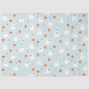 Cute Ghost & Pumpkin Blue Halloween Pattern Tissue Paper