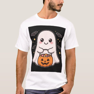 Cute Ghost Pumpkin Candy Bucket Halloween T-Shirt