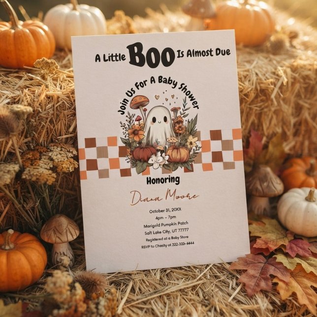 Cute Ghost & Pumpkin Fall Halloween Baby Shower Invitation (Creator Uploaded)