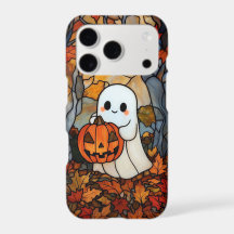 Cute Ghost Pumpkin Fall Phone Case - Autumn Leaves