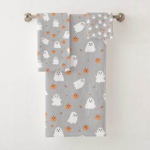 Cute Ghost & Pumpkin Grey Halloween Pattern Bath Towel Set
