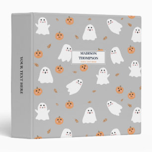 Cute Ghost & Pumpkin Grey Halloween Pattern Binder