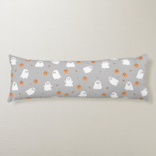 Cute Ghost & Pumpkin Grey Halloween Pattern Body Pillow