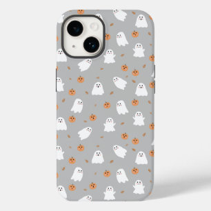Cute Ghost & Pumpkin Grey Halloween Pattern Case-Mate iPhone 14 Case