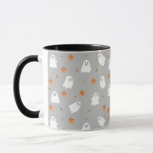 Cute Ghost & Pumpkin Grey Halloween Pattern Mug