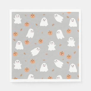 Cute Ghost & Pumpkin Grey Halloween Pattern Napkin