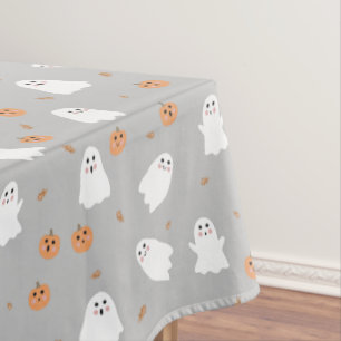 Cute Ghost & Pumpkin Grey Halloween Pattern Tablecloth