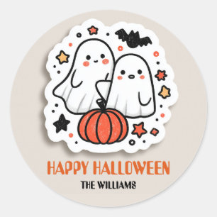 Cute Ghost & Pumpkin Halloween Classic Round Sticker