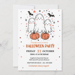 Cute Ghost & Pumpkin Halloween Invitation