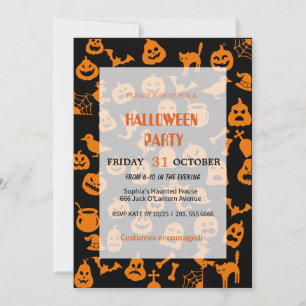 Cute Ghost & Pumpkin Halloween Invitation