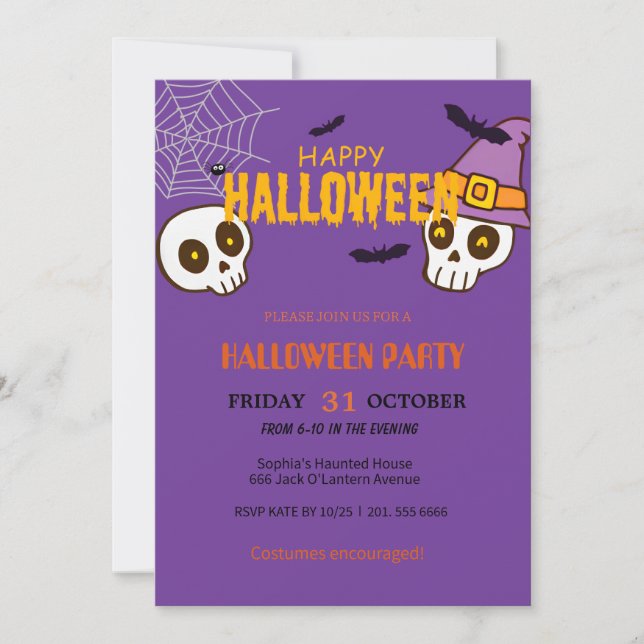 Cute Ghost & Pumpkin Halloween Invitation (Front)