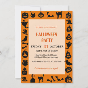 Cute Ghost & Pumpkin Halloween Invitation
