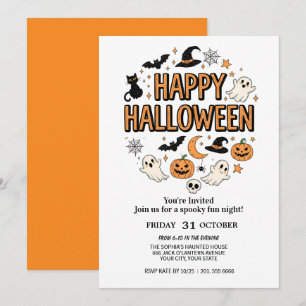 Cute Ghost & Pumpkin Halloween Party Invitation