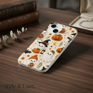 Cute Ghost & Pumpkin Halloween Pattern iPhone 14 Case