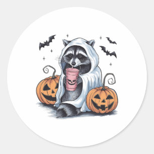 Cute Ghost Pumpkin Halloween Raccoon Costume Racco Classic Round Sticker