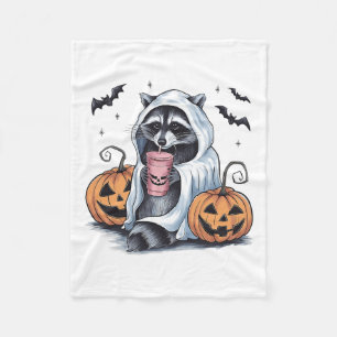 Cute Ghost Pumpkin Halloween Raccoon Costume Racco Fleece Blanket