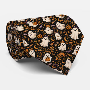 Cute Ghost Pumpkin Halloween Tie