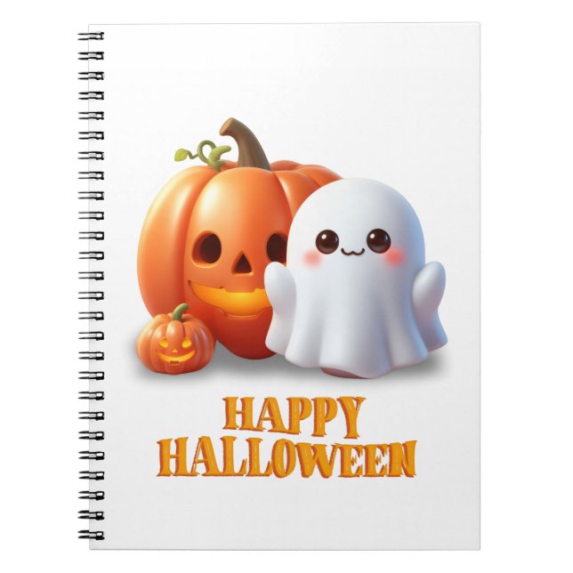 Cute Ghost & Pumpkin Happy Halloween  Notebook (Front)