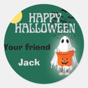 Cute Ghost Pumpkin Happy Halloween Personalized Classic Round Sticker