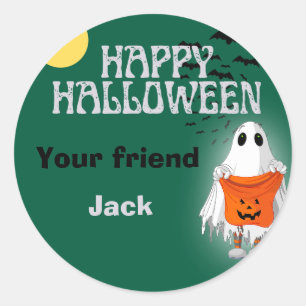 Cute Ghost Pumpkin Happy Halloween Personalized Classic Round Sticker