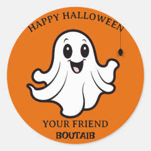 Cute Ghost Pumpkin Happy Halloween Personalized` Classic Round Sticker
