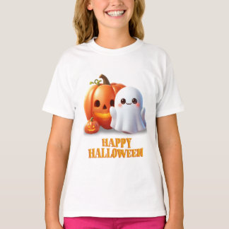 Cute Ghost & Pumpkin Happy Halloween T-Shirt