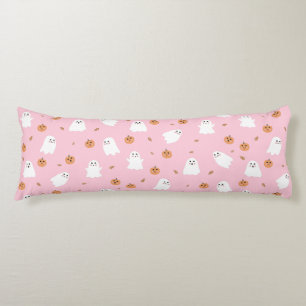 Cute Ghost & Pumpkin Pink Halloween Pattern Body Pillow