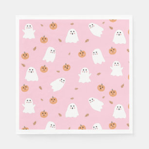 Cute Ghost & Pumpkin Pink Halloween Pattern Napkin