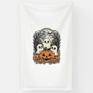 Cute Ghost Pumpkin Shirt Vintage Engraving Hallowe Banner