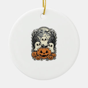 Cute Ghost Pumpkin Shirt Vintage Engraving Hallowe Ceramic Ornament