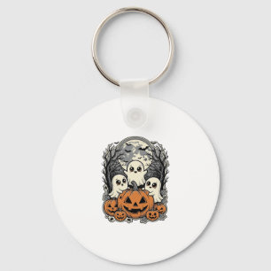 Cute Ghost Pumpkin Shirt Vintage Engraving Hallowe Keychain