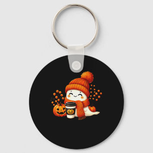 Cute Ghost Pumpkin Spice Cup Halloween Fall Drink Keychain