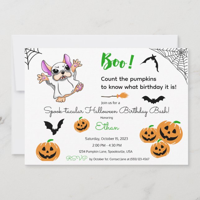 Cute ghost pumpkins Halloween 5th Birthday Invitation (Front)