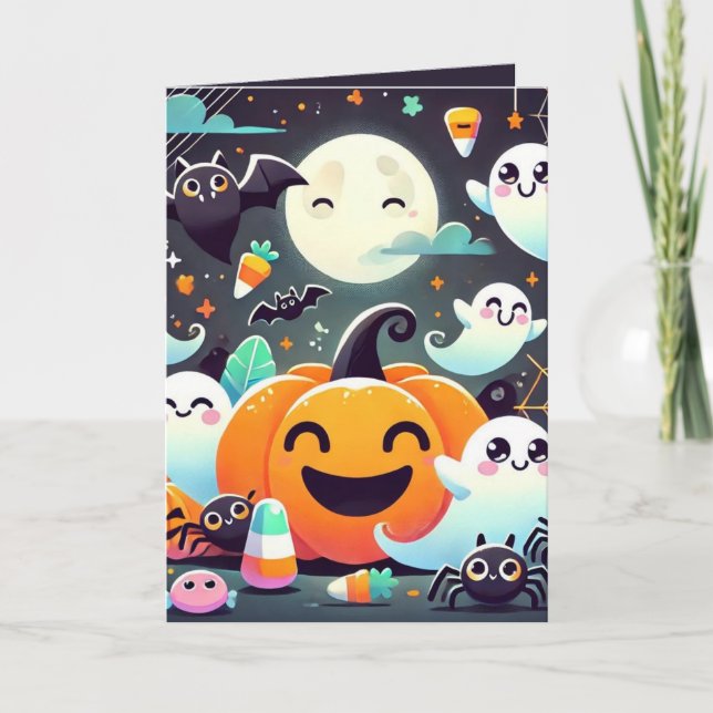 Cute Ghost Pumpkins Halloween Custom Holiday Card (Front)