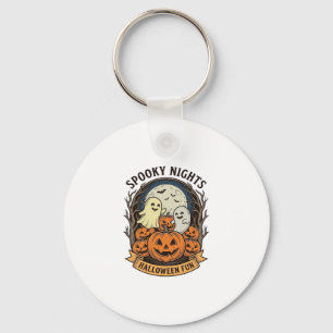 Cute Ghost Pumpkins Vintage Engraving Halloween Ar Keychain