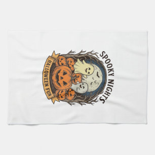 Cute Ghost Pumpkins Vintage Engraving Halloween Ar Kitchen Towel