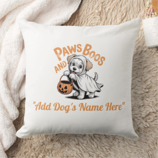 Cute Ghost Puppy Halloween Custom Pet Name Throw Pillow