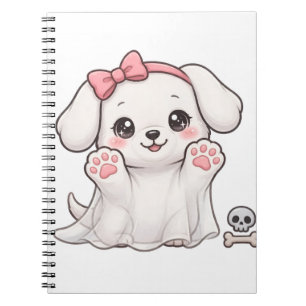 Cute Ghost Puppy Pink Bow Halloween Dog Sticker  Notebook