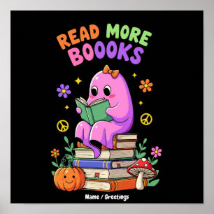 Cute Ghost “Read More Booooks” Funny Halloween Poster