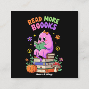 Cute Ghost “Read More Booooks” Funny Halloween Square Business Card