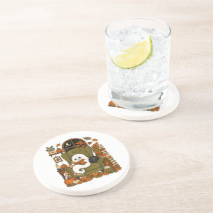 Cute Ghost Reading Book Black Cat Fall Pumpkin Coaster