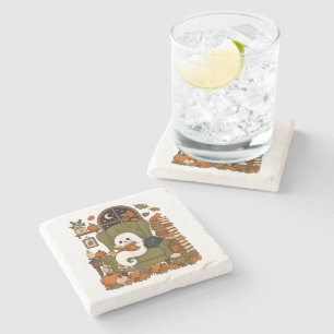 Cute Ghost Reading Book Black Cat Fall Pumpkin Stone Coaster